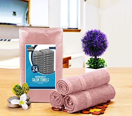 Utopia Towels, Salon Towel, Pack of 24, Not Bleach Proof, 16 by 27 Inches, Highly Absorbent Cotton Towels for Hand, Gym, Beauty, Spa, and Home Hair Care, Dusty Pink - color: Dusty Pink, size: 24 Pack