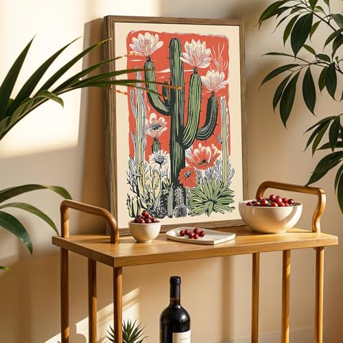 Framed Mexican Cactus Canvas Wall Art Set of 2, Vintage Desert Floral Pictures Wall Decor Paintings, Boho Southwestern Botanical Prints for Living Room Bedroom Bathroom Office Home Decor 16x24 inch - color: Red, size: 24"L x 16"W