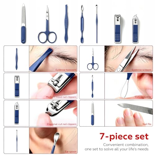 Manicure Set Nail Clippers Grooming Kit with Travel Case, Personal Care Tools Birthday Fathers Mothers Day Gifts for Men Women (Blue) - color: Blue