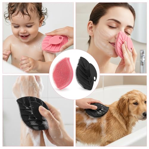 2 Pack Silicone Body Scrubber, Soft Silicone Loofah, Gentle Exfoliating Body Scrubber for Sensitive Skin, Leaf Shaped Shower Scrubbers, Silicone Scrubbers Body Brush for Women Men (Pink & Black) - size: 2 Pack: Pink & Black