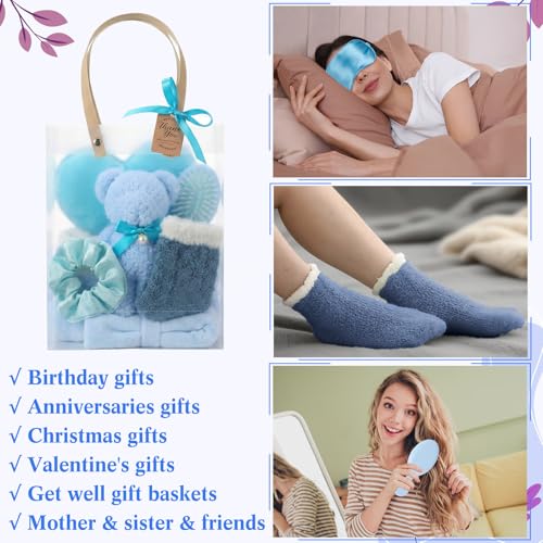 6 Set Spa Gifts Bulk for Women, Sleepover Party Favors Supplies for Bridesmaid Bridal Shower Wedding Guests Baby Shower Birthday Gift with Towels Socks Hair Tie Clip Eye Masks(Blue) - color: Blue