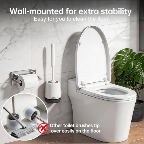 Lefree Silicone Toilet Brush and Holder Set with Ventilated Holder, Floor Standing & Wall Mounted Toilet Scrubber - color: Black, size: 1 Pack