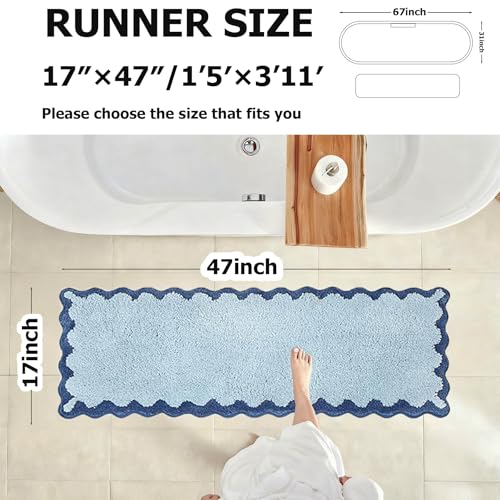 ORTIGIA Long Cute Scalloped Bathroom Rugs Runner, Fun Blue Plush Microfiber Scallop Bath Mats Non Slip Washable Quick Dry Absorbent, Rug Carpet for Bathtub Sink Laundry Room Bedroom, 17x47 - color: Blue, size: 1'5" x 3'11" (Rectangular)