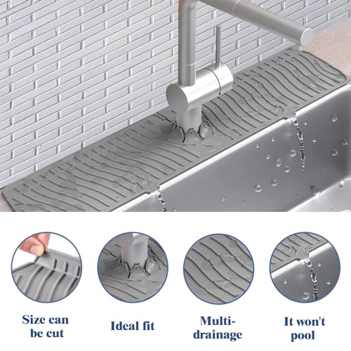 Kitchen Sink Splash Guard,Silicone Faucet Mat Splash Catcher,Kitchen Faucet Mat, Multipurpose for Kitchen Dish Drying Mats Sponge Holder and Bathroom Countertop Protect - color: Gray-5