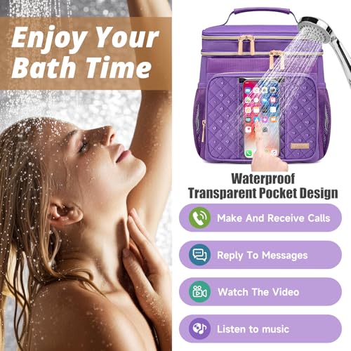 Tealari Large Toiletry Bag for Women Men,Bathroom Bag,Water Resistant Shower Bag,Makeup Bag,Portable Shower Caddy for College Dorm,Hanging Travel Toiletry Bag with Transparent Waterproof Phone Pocket - color: Purple