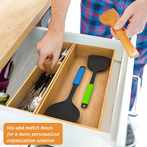 Bamboo Kitchen Drawer Organizer, Wooden Storage Box for Utensil Organizer Silverware Tray Cutlery Holder Flatware Containers - Multi-Use Deep Drawer Dividers Organizer for Bathroom, Jewelry, 9"3"2.5" - color: Bamboo, size: 9*3*2.5 inch