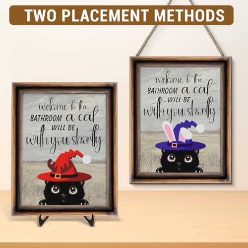 Funny Spring Cat Bathroom Decor - Interchangeable Seasonal Cats Bathroom Hanging Wooden Sign for Restroom Shelves Toilet Tank Decoration(10 Pcs) - Welcome to The Bathroom - color: Cat welcome