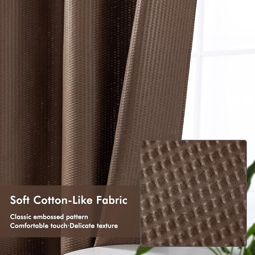 Mrs Awesome No Hook Shower Curtain with Snap-in Liner, Embossed Waffle Design Fabric Shower Curtain for Bathroom, Soft & Lightweight, 71x74, Chocolate - color: Chocolate, size: 71"W x 74"L (Pack of 1)