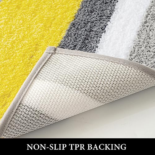 MIULEE Yellow Grey Runner Bathroom Rug 24x60 Inch, Long Soft Thick Microfiber Striped Bath Mat, Non Slip Fluffy Plush Machine Washable Quick Dry for Bathroom Decor, Floor Tub and Shower - size: 2' x 5' (Rectangular)