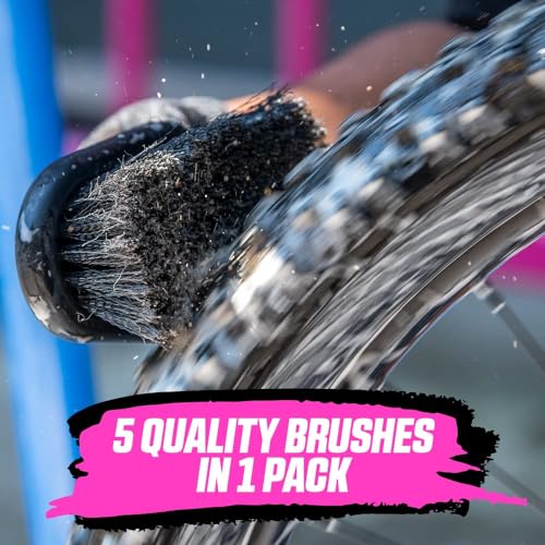 Muc-Off 206 5 Piece Premium Brush Kit - Includes 5 Bike Cleaning Brushes With Durable Nylon Bristles And Ergonomic Rubberised Handles To Minimise Impact - size: 5 Piece