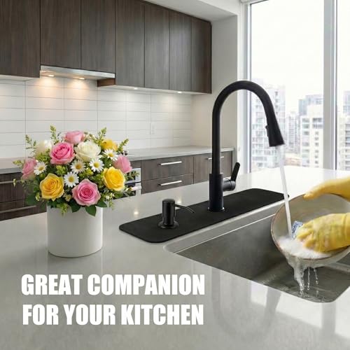 Cuttable Kitchen Sink Faucet Mat: 24" Lx4 W Splash Guard with Center Hole | Customizable Absorbent Non-slip Fabric Rubber Mat, Cut to Fit 2,3,4 Holes Irregular Sink with Soap Dispenser Air Gap - size: 24''Lx4''W