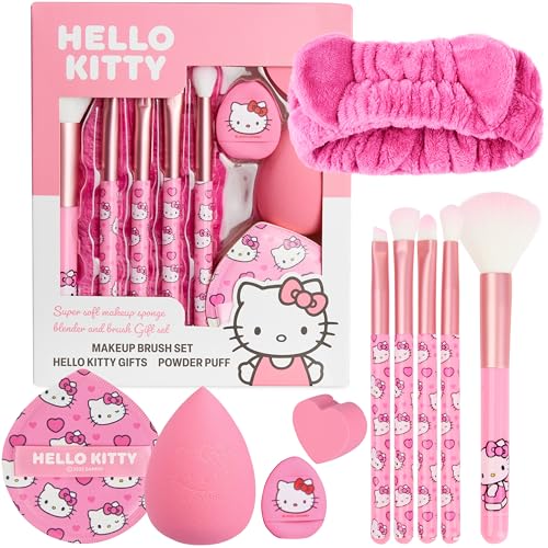 Get Trend Hello Kitty Sanrio Makeup Brush Sponge Set for Girls, Teens with Headband Powder Puffs Soft Brushes Beauty Sponges, Kawaii Gifts for Girls (Pink Hello Kitty) - color: Pink Hello Kitty