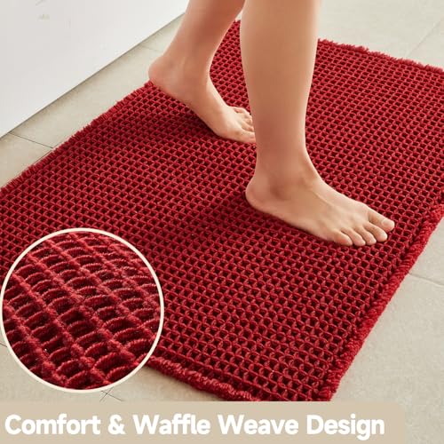 TYUU Waffle Bath Mat, Boho Bathroom Rugs Non Slip Washable Super Absorbent Quick Dry Bath Mat Farmhouse Bathroom Decor, 36"x24" Burgundy - color: Burgundy, size: 2' X 3' (Rectangular)