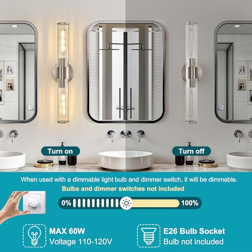 Bathroom Vanity Light Fixtures, Nickel Wall Sconces in Threaded Glass, Modern Wall Light for Bathroom Living Room Bedroom, Hallway - color: Nickel-B