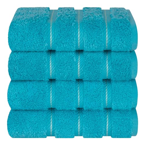 American Soft Linen 100% Cotton Luxury Turkish Towels, 4 PC Hand Towel Set | Soft Absorbent Quick Dry OEKO Tex Standard 100 Certificated Durable Machine Washable Breathable Premium Hotel Quality - color: Aqua Blue, size: 4 PC (16"x28")