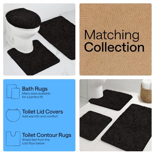 GORILLA GRIP Bathroom Rug Sets 3 Piece, Bath Mat Set and Oval Toilet Base with Rubber Backing, Plush Absorbent Shaggy Chenille Washable Mats, Includes 24x19.5, 24x17 and 36x24 Inch Rugs, Black - color: Black, style: 24"x19.5" + 24"x17" + 36"x24" - 3 Pack