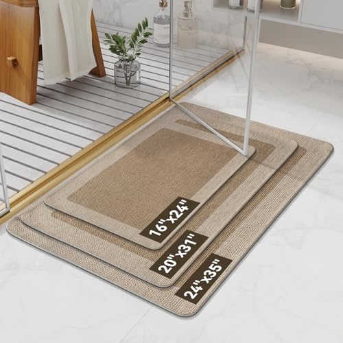 YDKGL Bathroom Rugs, Ultra Thin Bath Mat Fit Under Door Super Absorbent Non Slip Quick Dry Bath Mat, Rubber Backing Shower Mat Outside Shower - color: Al-beige Brown, size: 20” X 31“