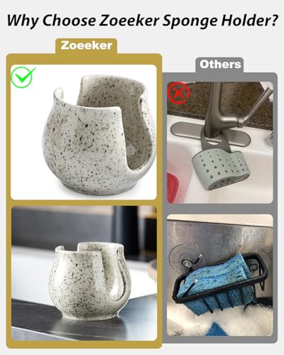 Zoeeker Sponge Holder for Kitchen Sink, Ceramic Dish Sponge Dish Rack Scrubby Caddy Kitchen Organizer Cute Sink Caddy Organizer, Farmhouse Decor, Speckled Glaze - color: Speckled Glaze, size: Barrel-type