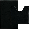 BOANKODU Bathroom Rug Sets, Absorbent Chenille Bath Rugs Non-Slip, 32x20 Inch + 20x20 Inch U Shape, Machine Washable (Black) - color: Black, size: 20" x 32" + 20" x 20" (U-Shape)