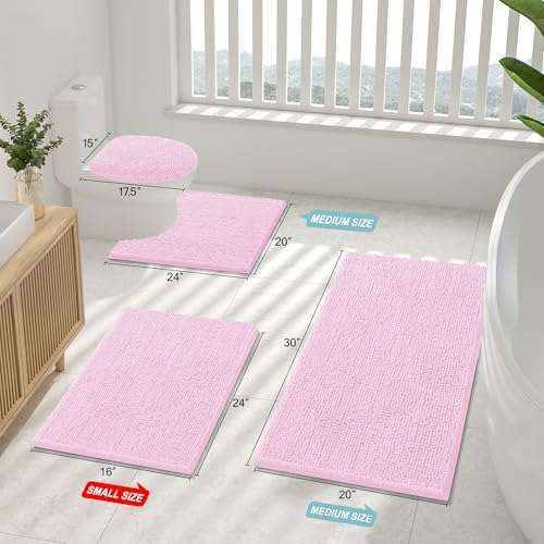 Smiry Luxury Chenille Toilet Rugs U-Shaped 20x20, Soft Absorbent Non-Slip Contour Bathroom Rugs for Toilet, Machine Washable Contoured Bath Mats, Pink - color: Pink, size: 20" X 20" Contour Rug