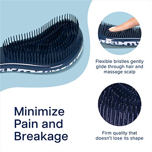 Crave Naturals Glide Thru Detangler Brush - Curly Hair Brush for Women and Kids - Wet and Dry Comb for Adults - Soft Flexible Bristles for Gentle Use - Styling Tool for Curls - Blue Cheetah - color: Blue Cheetah, size: 1 Pack (Regular)