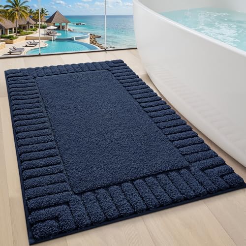 LUMI Bathroom Rugs Non Slip with Rubber Backing, Extra Soft Plush Microfiber Bath Rug Absorbent, Machine Washable Bath Mat Quick Dry for Tub, Shower, Hotel, Blue, 20"x32" - color: Blue, size: 20" x 32"