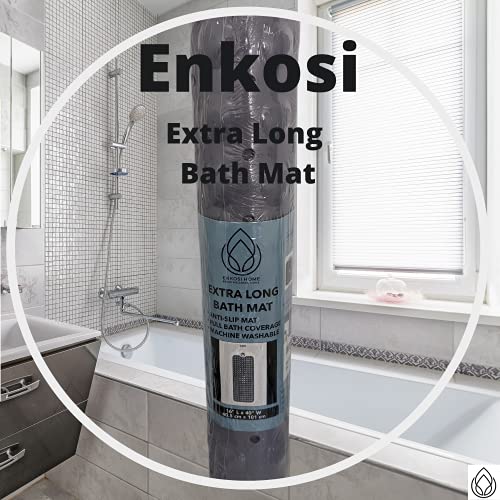 ENKOSI Bathtub Mat – 40 x 16 Inch Extra Long Non Slip Shower Mat – Anti Slip Grey Bath Mat with Suction Cups and Drain Holes – Bathroom Mat for Smooth Tubs and Shower Floors (40x16 Clear Grey) - color: Clear Gray