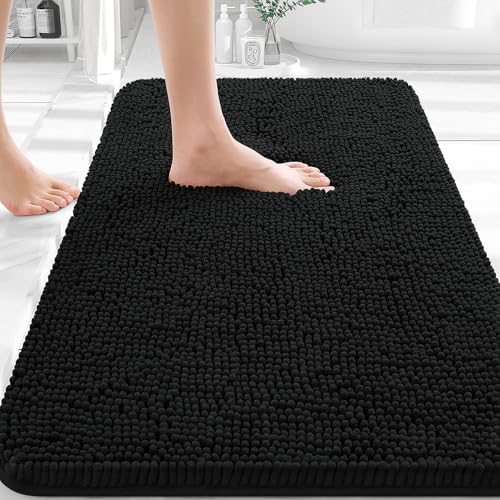 OLANLY Bathroom Rugs 36x24, Extra Soft Absorbent Chenille Bath Rugs, Rubber Backing Quick Dry, Machine Washable Bath Mats for Bathroom Floor, Tub and Shower, Home Decor Accessories, Black - color: Black, size: 36" X 24"