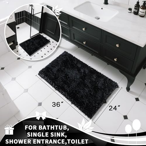 Yimobra Large Bathroom Rug Non Slip 36x24 Inch, Extra Thick Soft Absorbent Chenille Bath Mat, Machine Washable Quick Dry Bath Rugs for Bathroom Floor, Tub and Shower, Home Decor Accessories, Black - color: Black, size: 36" X 24"