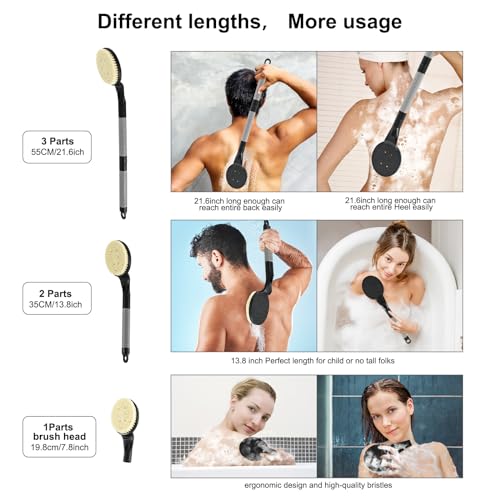 Back Scrubber Anti Slip for Shower, 21.7” Detachable Back Bath Brush for Shower, Back Scrubber, Exfoliation and Improved Skin Health for Elderly with Limited Arm Movement, Disabled (21.7” Black) - color: 21.7” Black