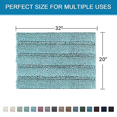H.VERSAILTEX Bath Rugs for Bathroom Non Slip Bath Mats Extra Thick Chenille Striped Rug 20" x 32" Absorbent Non Skid Fluffy Soft Shaggy Washable Plush Mat for Indoor, Bath Room, Tub - Aqua Haze - color: Aqua Haze, size: 20" x 32"