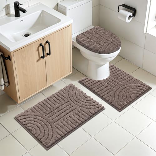 SHACOS Bathroom Rugs Sets 5 Piece Ultra Soft Absorbent Microfiber | Bath Mat with Bath Runner, U Shape Contour Rug, Toilet Lid Cover, Non Slip Machine Washable Carpet for Bedroom, Coffee - color: Coffee