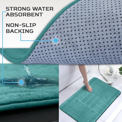 Bathroom Rug Set 5 Piece - Memory Foam Bathroom Mat Set, Soft and Comfortable, Non-Slip Thick Absorbent Bath Mats, Machine Washable, Aqua Teal - color: Aqua Teal/ Line Design