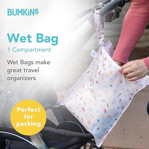 Bumkins Disney Waterproof Wet Bag for Baby, Travel, Swim Suit, Cloth Diapers, Pump Parts, Pool, Beach, Gym Clothes, Toiletry, Hook to Stroller, Daycare, Zip Reusable Wetdry Pack, Princess Magic Pink - color: B2 Princess Magic, style: Wet Bag