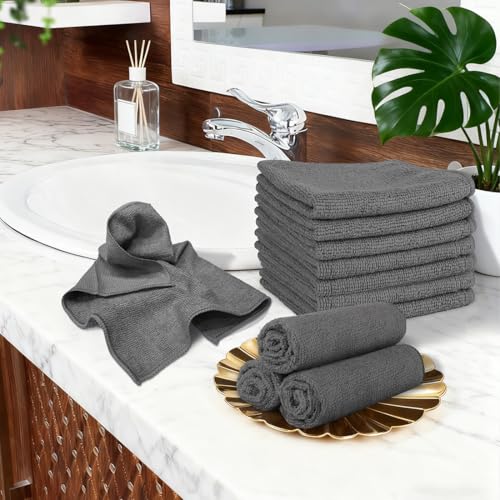 Orighty Wash Cloths, 10 Pack Face Towels, Soft Quick-Drying Washcloths, Multi-Purpose Microfiber Face Cloths for Bathroom, Gym, Spa, Hotel, Travel, 11.5"x11.5", Grey - color: Grey