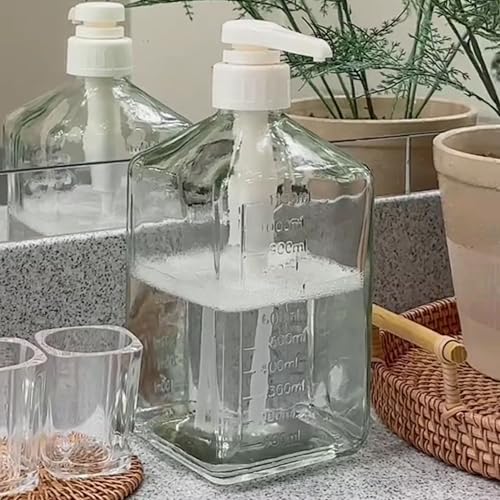 eBun White Mouthwash Dispenser Set, 37oz Glass Bottle with Pump & Cups | Large capacity pump dispenser for bathroom. Includes glass mouth wash bottle & matching cups for stylish daily oral care - color: White