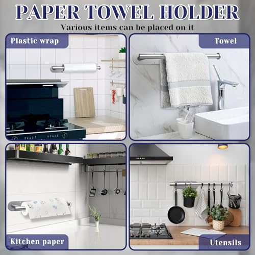 Paper Towel Holder, Self Adhesive or Drilling Paper Towel Holder Under Cabinet, Stainless Steel Paper Towel Holders Wall Mount for Kitchen, Bathroom, Sink, Pantry, Fridge (Sliver) - color: Sliver