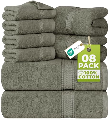 Utopia Towels 8 Piece Luxury Towel Set – Majestic Plush, Super Absorbent & Quicker-to-Dry, Thick 100% Ring Spun Cotton Towels for Bathroom, Spa & Hotel – 2 Bath, 2 Hand, 4 Washcloths, Dusty Olive - color: Dusty Olive, size: 8 Pieces Towel Set