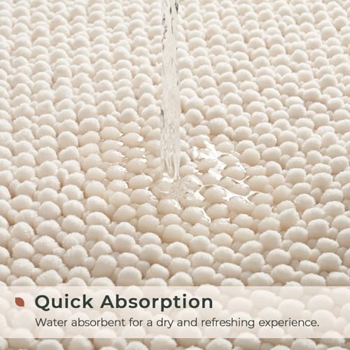 FRESHMINT Chenille Bath Rugs Set - 2 Piece (17"x24" + 20"x32"), Non-Slip Bath Mats, Absorbent, Washable, Cream White - color: Cream, size: 24"x17"+32"x20"