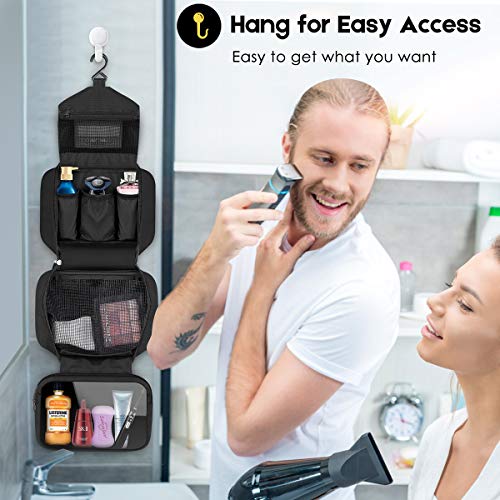Travel Toiletry Bag for Women, Dopp Kit for Men, Waterproof Makeup Bag Shaving Bag with Hanging Hook, Portable Toiletry Organizer for Traveling and Camping - color: black
