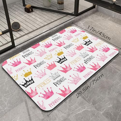 Pink Crown Bathroom Rugs, Fast-Absorbing Bath Mat, Quick-Dry Non-Slip Thin Rug for Bathroom Floor Kitchen 17"x30" - color: Pink Crown