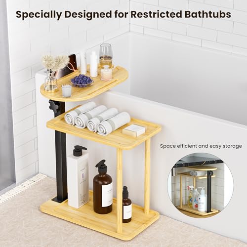 Bathtub Tray Table, Freestanding Bath Side Table Tub Tray Caddy, 3 Layer Bamboo Bath Board Shelf, Bathtub & Bathroom Accessories, New Home Gift for Mom, Housewarming, Anniversary, Wedding - color: Natural