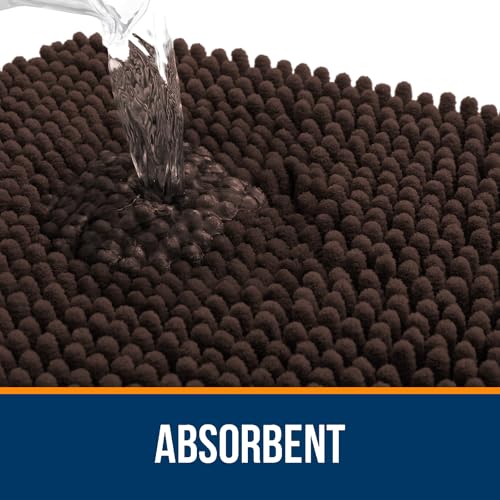 OLANLY Toilet Rugs U-Shaped 20x20, Extra Soft Absorbent Chenille Contour Bathroom Rugs for Toilet, Dry Quickly, Machine Washable, Non-Slip Bath Mat, Brown - color: Brown, size: 20" X 20" Contour Rug