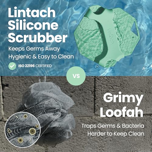 Silicone Shower Scrubber for Body – Exfoliating Loofah Alternative, Zinc & Silver-Infused, Hygienic & Gentle for Sensitive Skin, Durable & Long-Lasting Body Scrubber for Men & Women - Mint - color: Mint