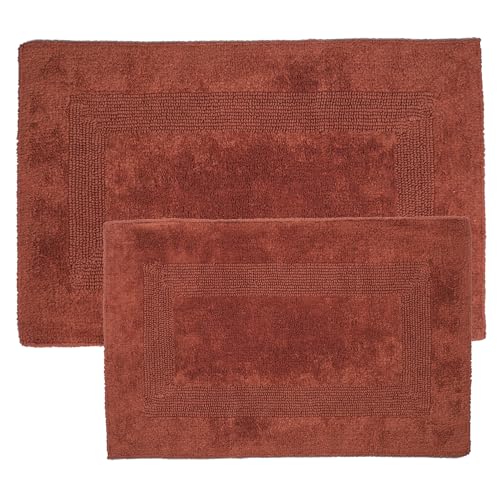 Bathroom Rugs - 2 - Piece Cotton Bathroom Mat Set - Machine Washable Bath Mats for Washroom, Kitchen, or Laundry Room by Lavish Home (Brick) - color: Brick