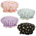 Yuanchu 4 Pcs Waterproof Shower Caps for Women, Elastic Band Bath Caps Reusable Shower Hat Double Layer Shampoo Cap for Washing Hair Bathing SPA Makeup Cooking