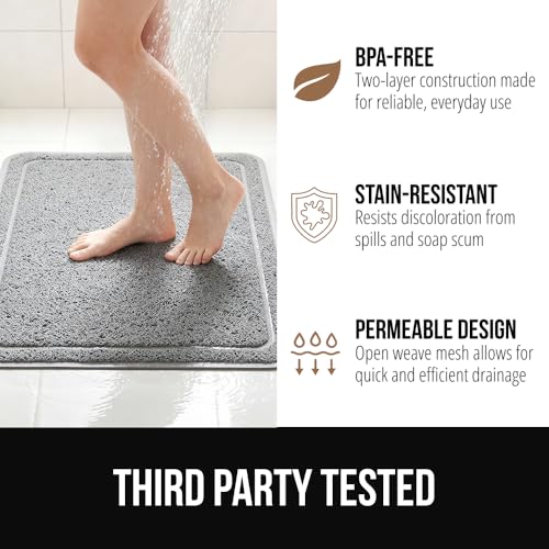 GORILLA GRIP Exfoliating Bath and Shower Mat, Textured Backing, 30x16 Soft Loofah-Style Foot Scrubber for Outside or Inside Bathtub, Quick Dry Easy Drainage Tub Floor Mats, Bathroom Essentials, Gray - color: Gray, size: 30" x 16" (Rectangular)