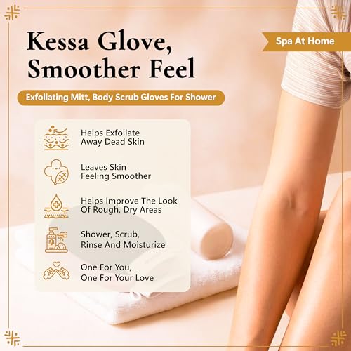 Moroccan Exfoliating Glove for Shower - Kessa Hammam Body Scrub Gloves, Exfoliating Mitt, Bath Mitt - Couple's Spa Set, 2 Pack His and Hers, Pink and Black