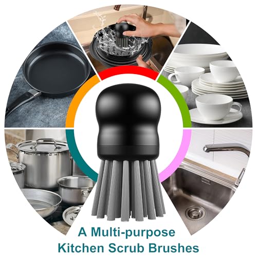 Mini Dish Brush for Cleaning Chicken Shredder, Palm Brush Dish Scrubber with Ergonomic Grip, Kitchen Brush for Washing Dishes, Pans, Pots, Sink (1, Black) - color: Black