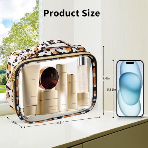 Travel Toiletry Bag,2 Pack Clear Makeup Bags with Handles,180°Opening Clear Cosmetic Bags for Traveling Women,Men,Travel Essentials,Leopard - color: Leopard, size: 2 Pack, Large